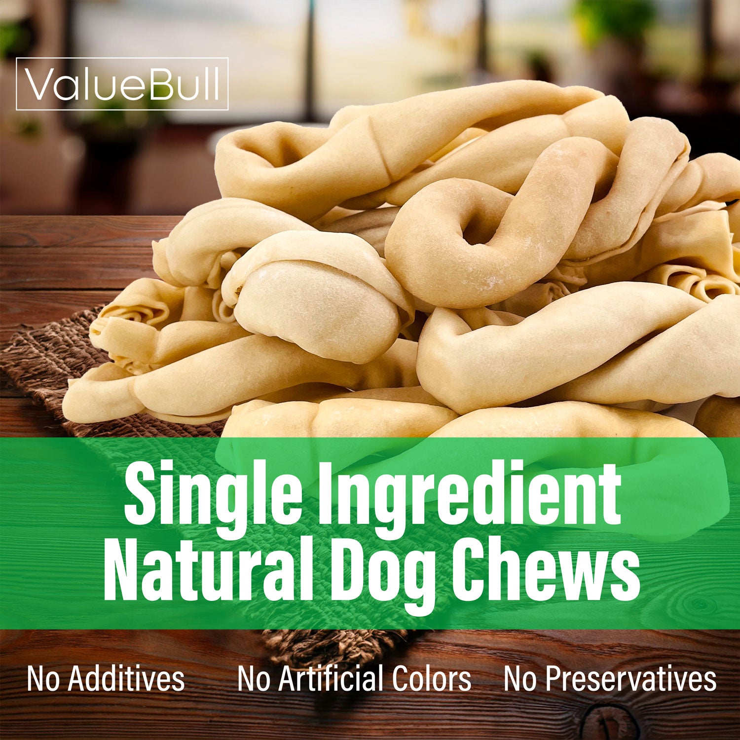 ValueBull USA Collagen Twists, Dog Chews, Natural Beef, 400 Count WHOLESALE PACK