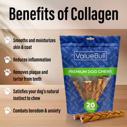 ValueBull USA Collagen Braids, Dog Chews, Natural Beef, Chicken Infused, Thin 6 Inch, 10 Count