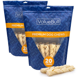 ValueBull USA Collagen Braids, Dog Chews, Natural Beef, Medium 6 Inch, 50 Count