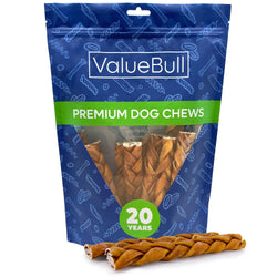 ValueBull USA Collagen Braids, Dog Chews, Natural Beef, Chicken Infused, Thin 6 Inch, 10 Count