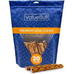 ValueBull USA Collagen Braids, Dog Chews, Natural Beef, Chicken Infused, Thin 6 Inch, 25 Count