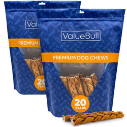 ValueBull USA Collagen Braids, Dog Chews, Natural Beef, Chicken Infused, Thin 6 Inch, 50 Count