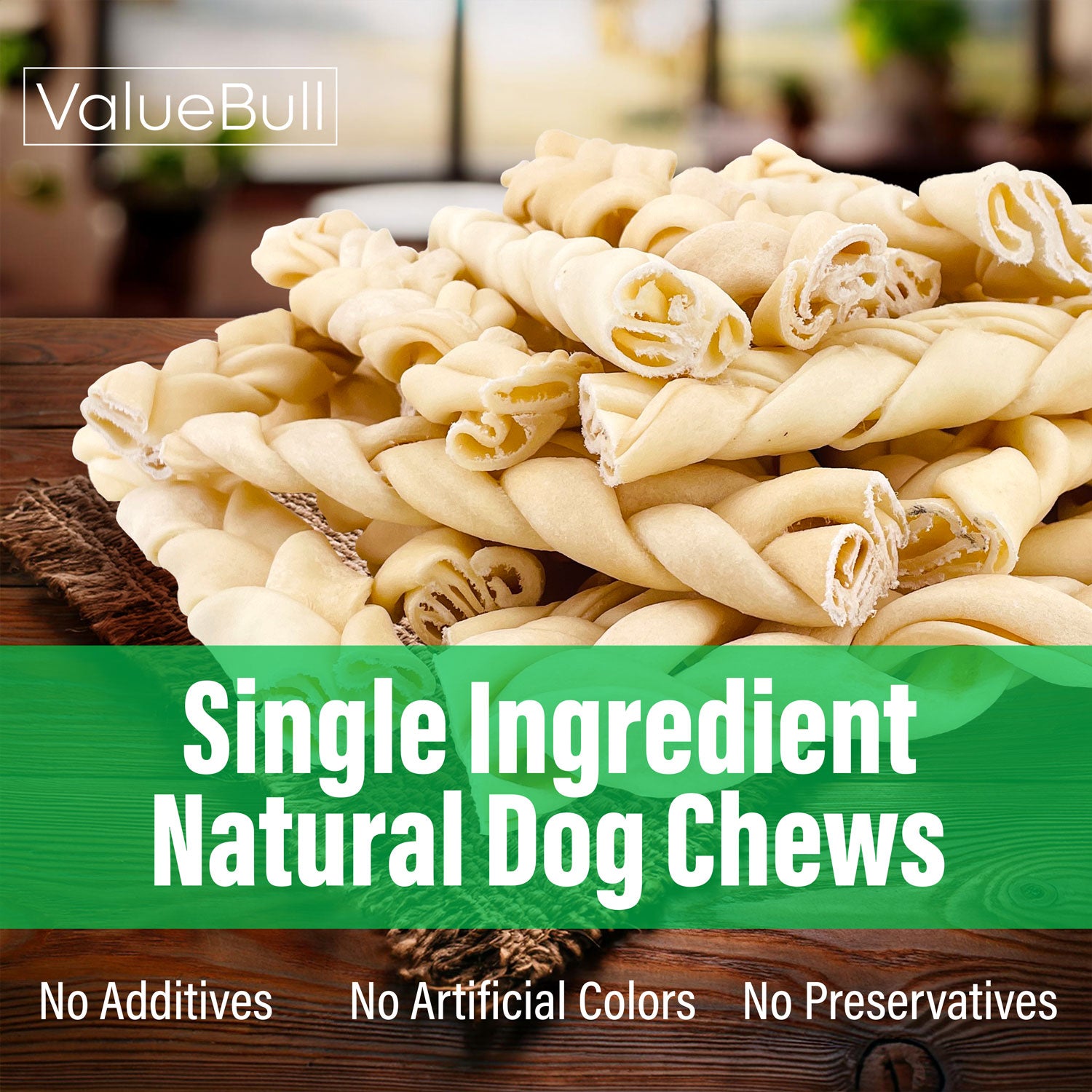 ValueBull USA Collagen Braids, Dog Chews, Natural Beef, Medium 6 Inch, 25 Count