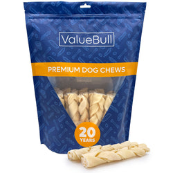 ValueBull USA Collagen Braids, Dog Chews, Natural Beef, Medium 6 Inch, 25 Count