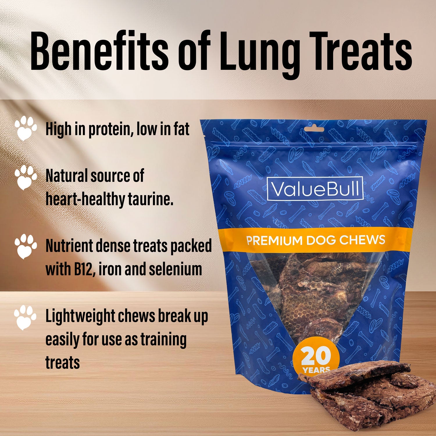 ValueBull Beef Lung Wafers, Premium 10 Pounds Bulk Pack