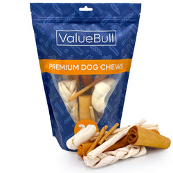 ValueBull USA Rawhide, Varied Mix of Fun Shapes for Dogs, 1 Pound - Varied- 1 Pound