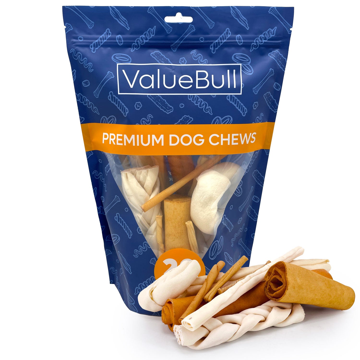 ValueBull USA Rawhide, Varied Mix of Fun Shapes for Dogs, 1 Pound - Varied- 1 Pound