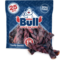 ValueBull USA Collagen Braid Beef Large Dog Chews, Thick 6 Inch 25 Count - Thick - 25 Braids