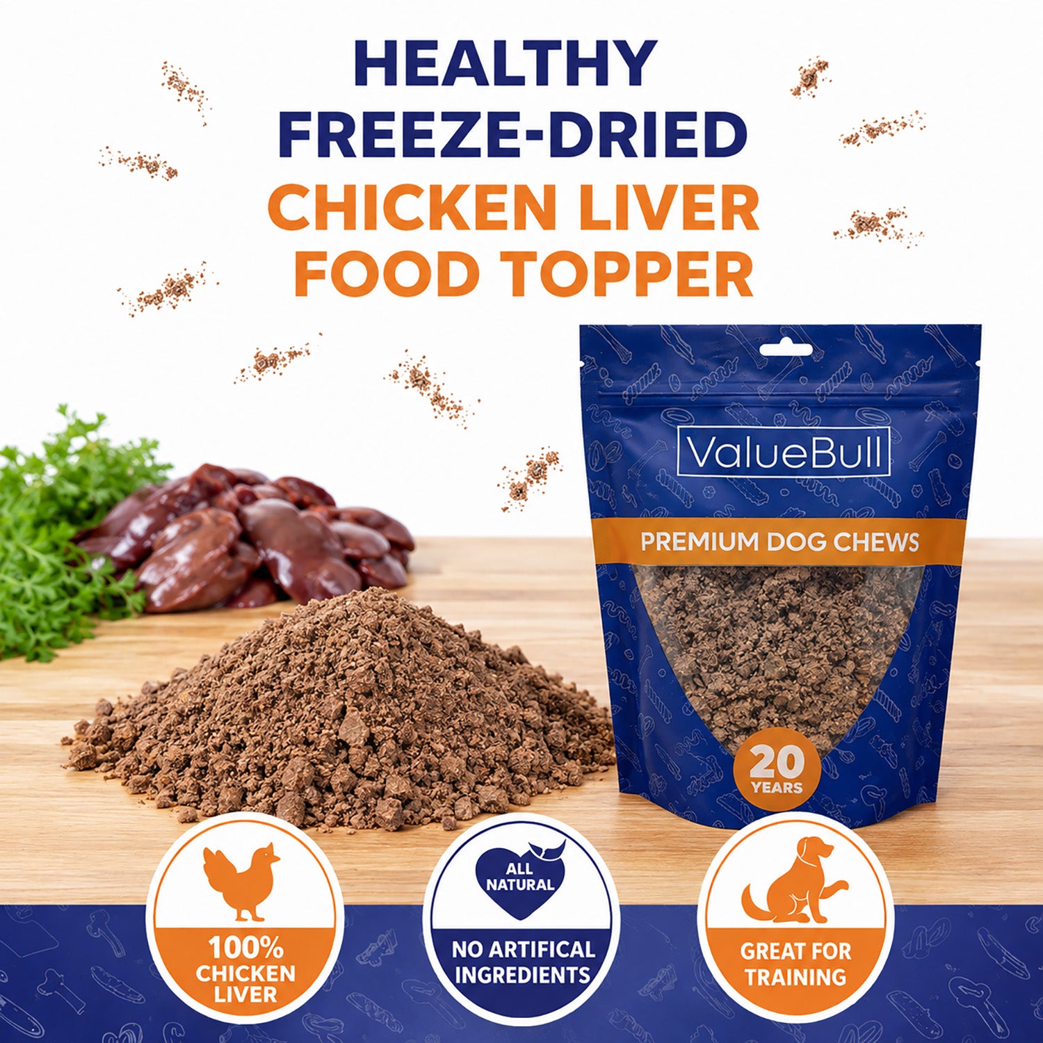 ValueBull USA Freeze Dried Chicken Liver Food Topper for Dogs & Cats, 4 Pound - 4