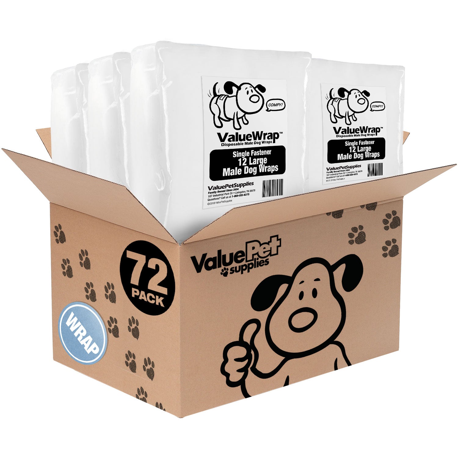 ValueWrap Male Wraps, Disposable Dog Diapers, 1-Tab Large, Lavender, 72 Count - 72 Count,Large