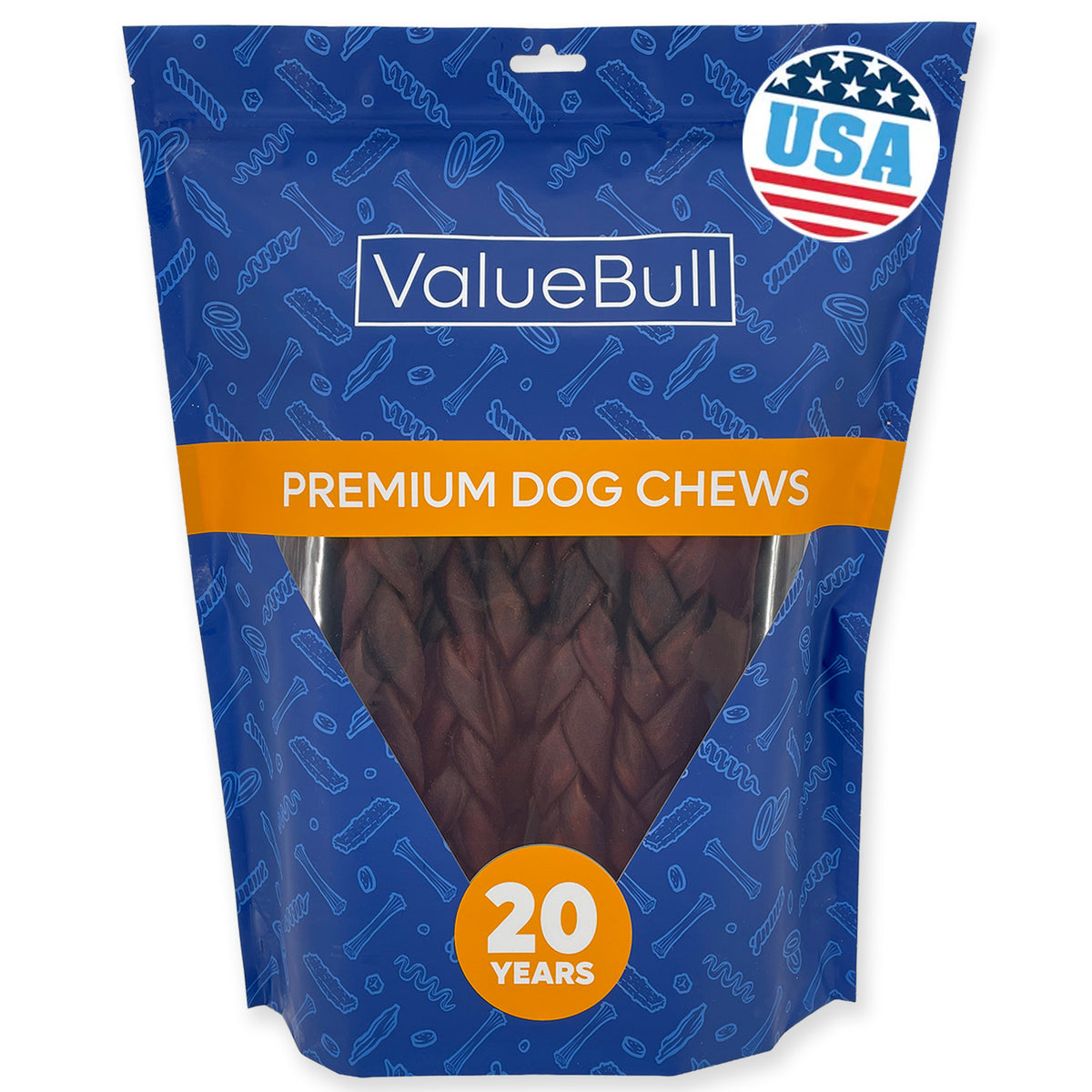 ValueBull USA Collagen Braid Beef Large Dog Chews, Medium 12 Inch, 10 Count - Medium - 10 Braids