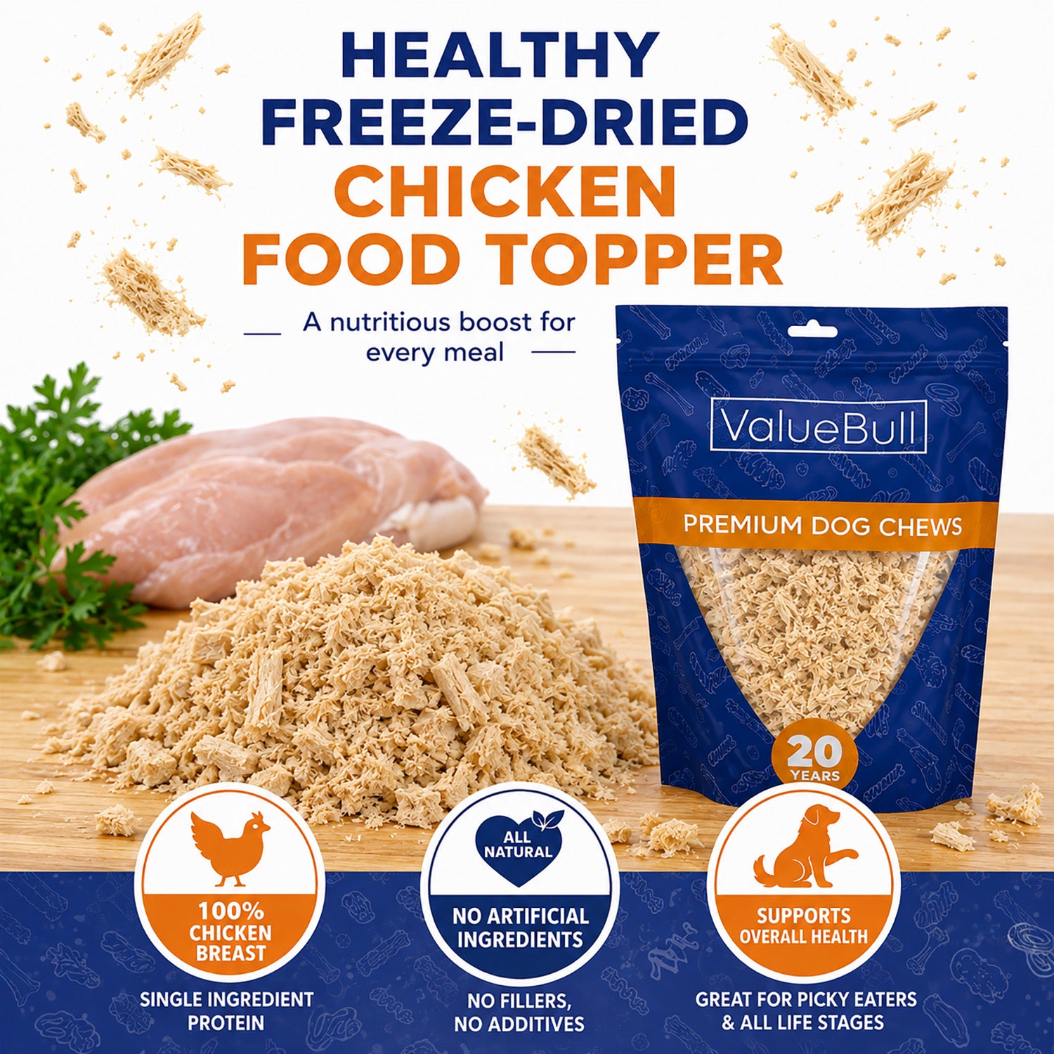 ValueBull USA Freeze Dried Chicken Breast Food Topper for Dogs & Cats, 4 Pound - 4