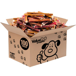 ValueBull Bully Sticks for Small Dogs, Extra Thin 4-6 Inch, Varied Shapes, 100 Count Bulk Pack - X-Thin - 100 Pieces