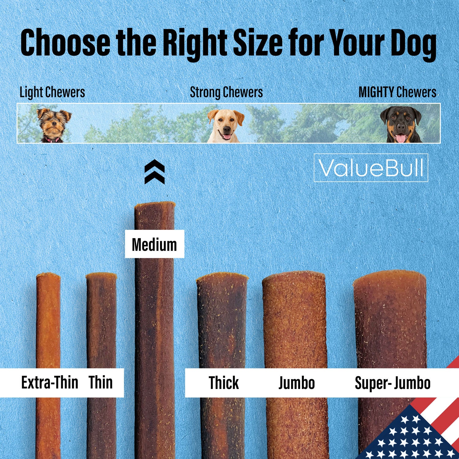 ValueBull USA Collagen Sticks for Dogs, 6 Inch Medium Chews, Natural Long-Lasting Dog Treats, 25 Count - Medium - 25 Sticks