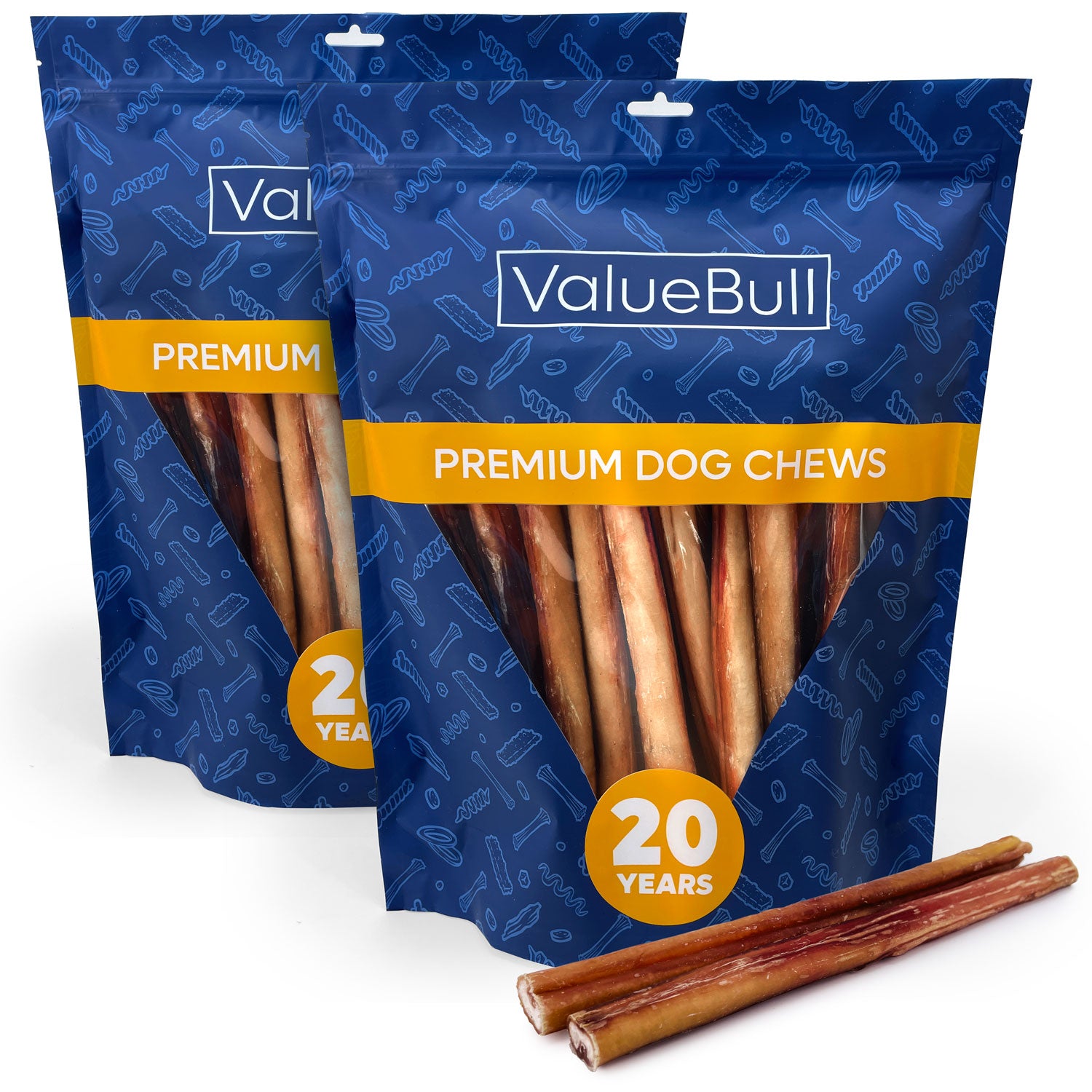 ValueBull Bully Sticks for Large Dogs, Jumbo 12 Inch, 50 Count - Jumbo - 50 Sticks
