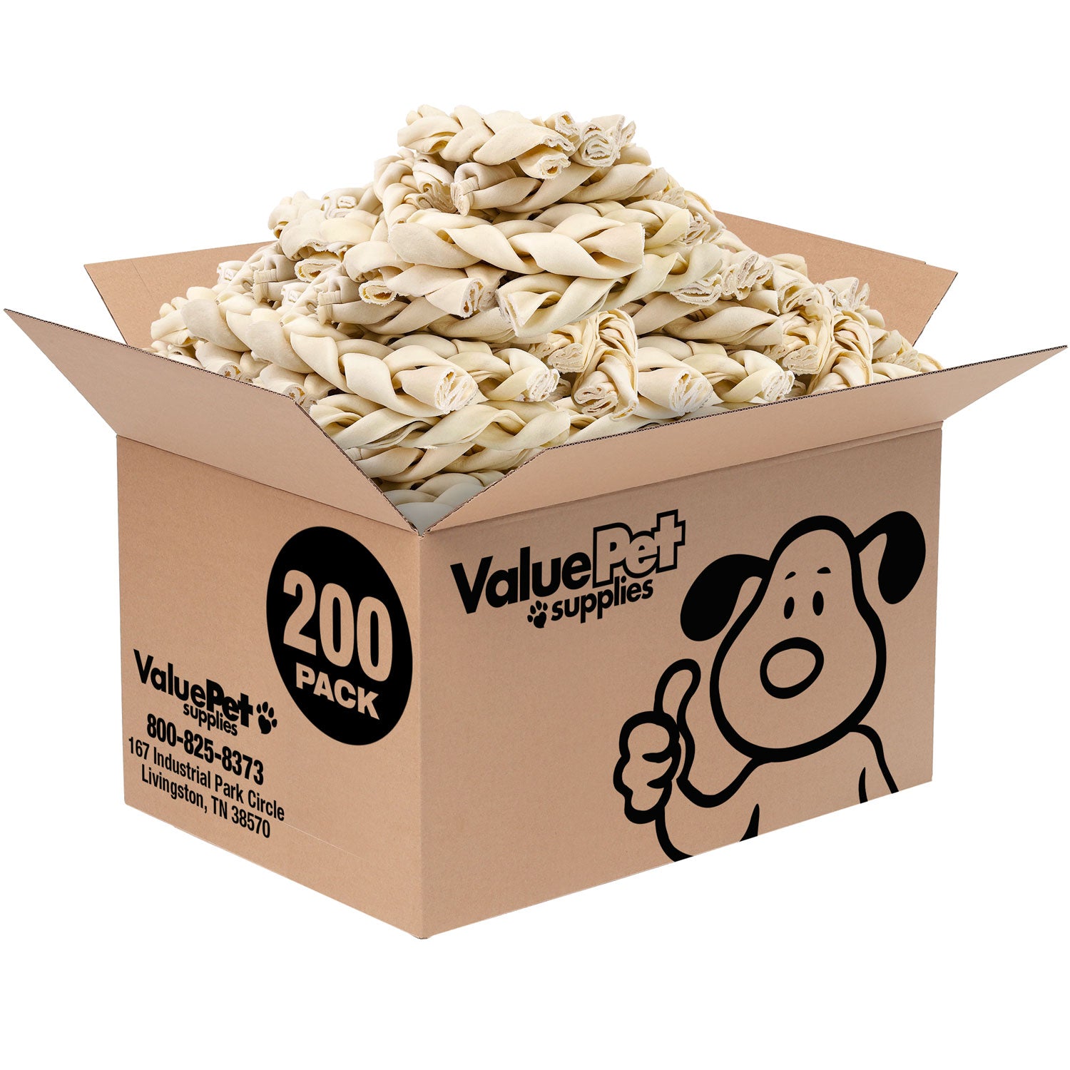 ValueBull USA Beef Rawhide Triple Braided Sticks, Premium Thick Cut, 6 Inch, 200 Count Bulk Pack - Thick - 200 Braids