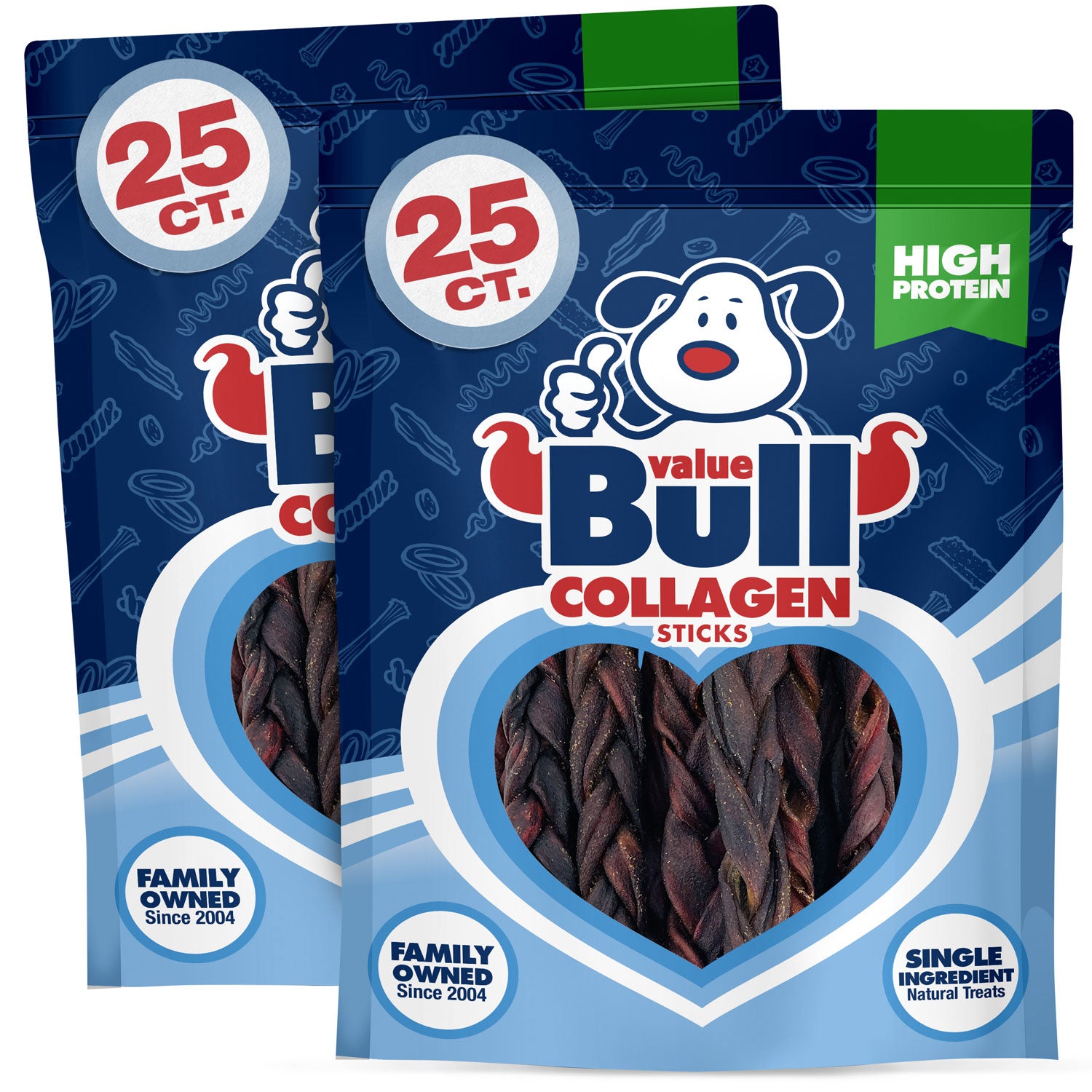 ValueBull USA Beef Collagen Braids for Dogs, 6 Inch Thin Chews, 50 Count