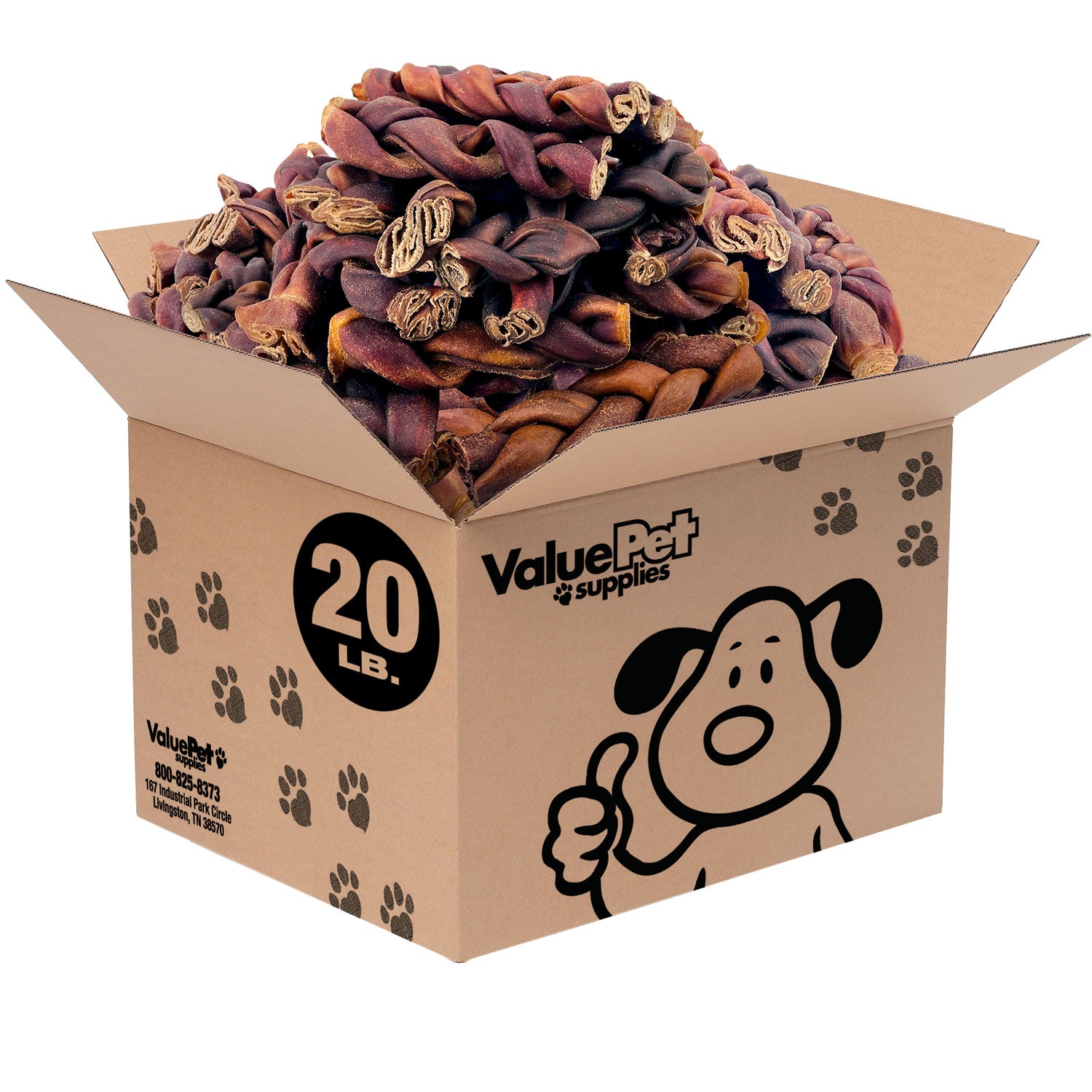 ValueBull USA Beef Collagen Braids for Large Dogs, 6 Inch Jumbo, 20 Pound Bulk Pack
