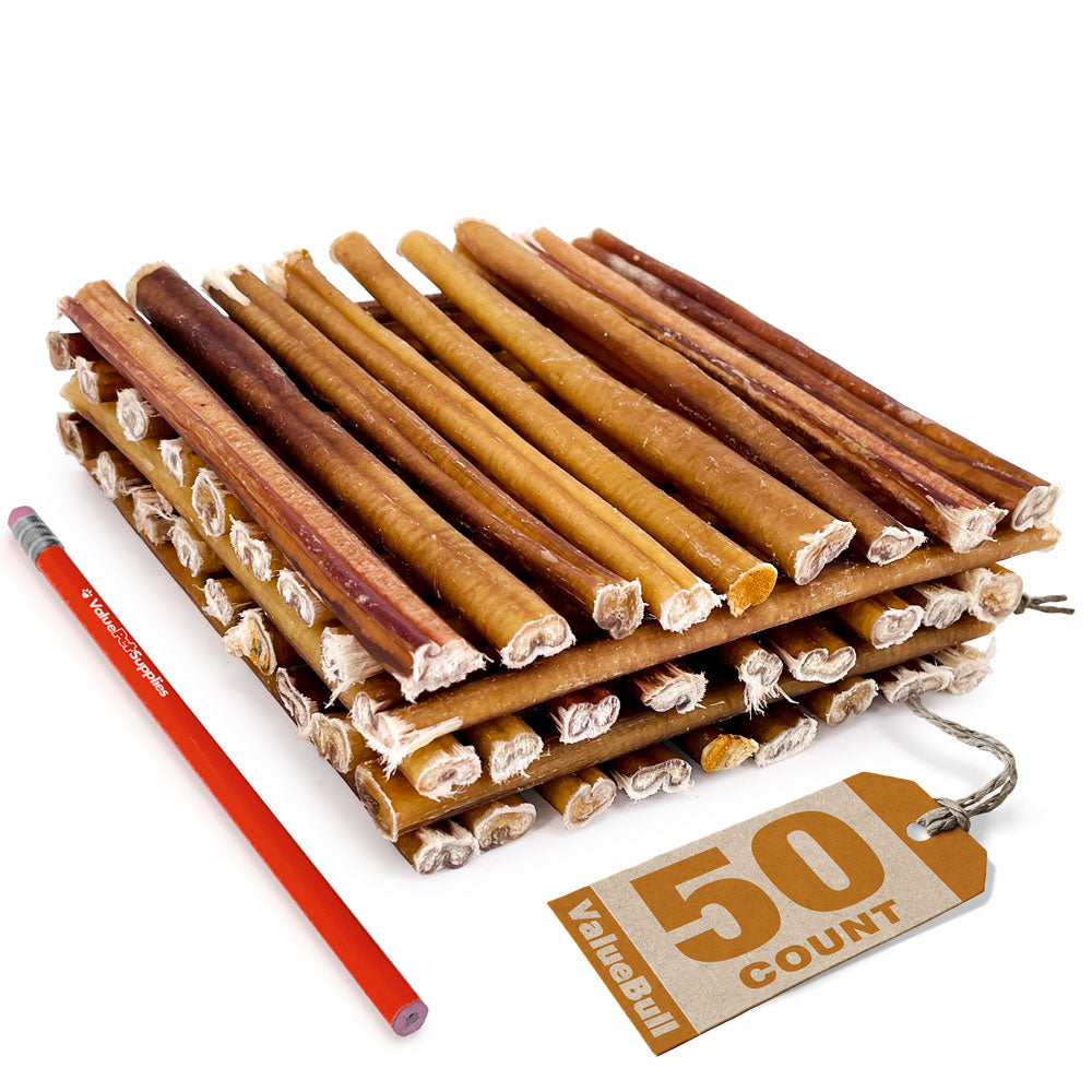 ValueBull USA Bully Sticks for Small Dogs, Thin 6 Inch, 50 Count - Thin - 50 Sticks