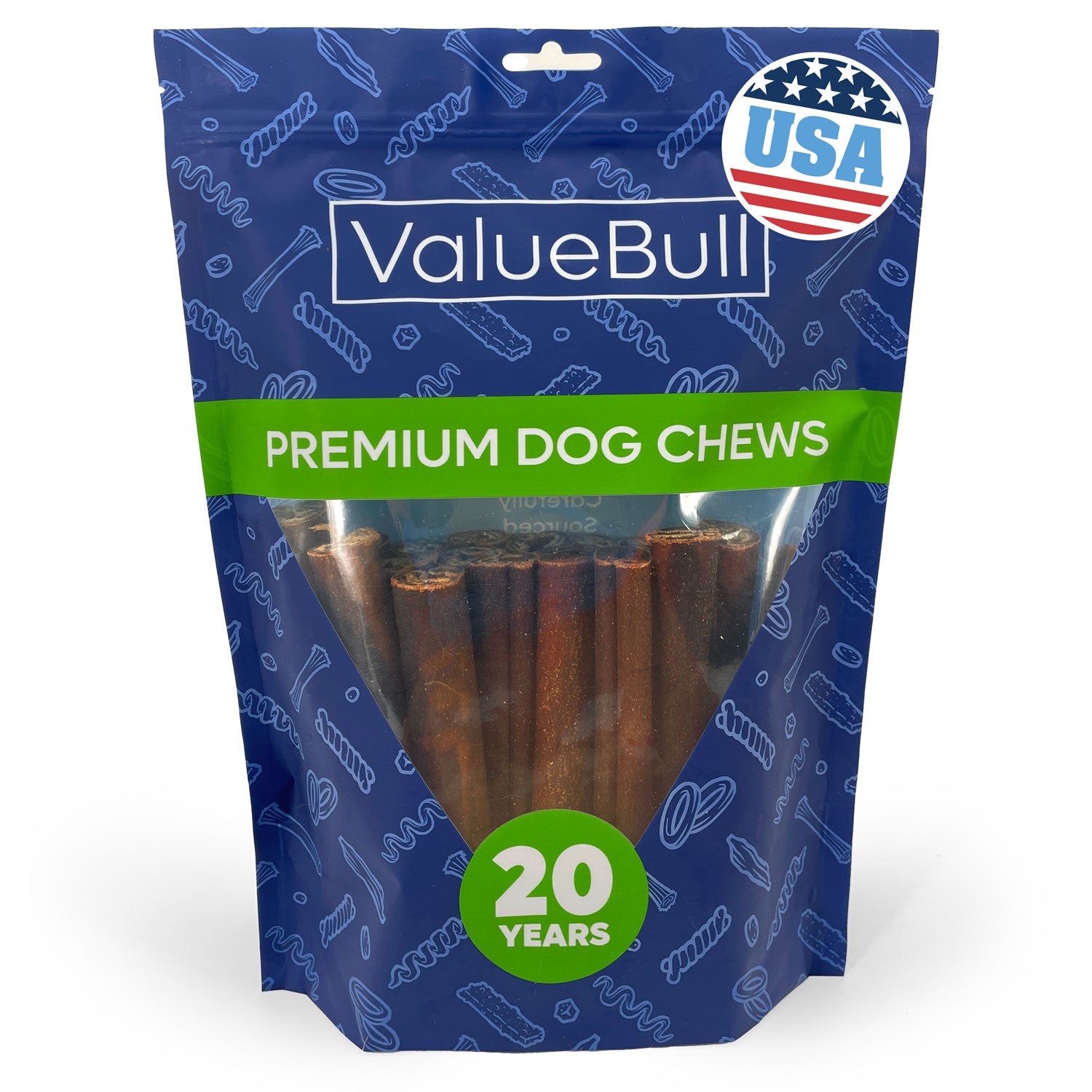 ValueBull USA Collagen Sticks for Dogs, 6 Inch Thick Chews, Natural Long-Lasting Dog Treats, 25 Count - Thick - 25 Sticks