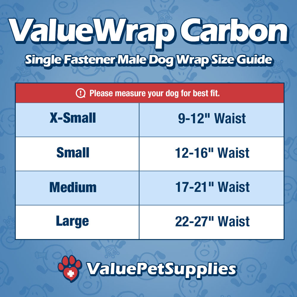 ValueWrap Male Wraps, Disposable Dog Diapers, Carbon, 1-Tab Large, 72 Count - 72 Count,Large