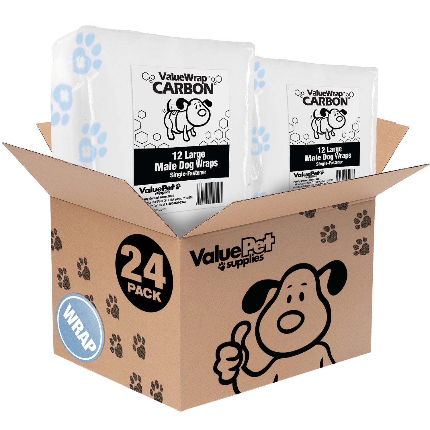 ValueWrap Male Wraps, Disposable Dog Diapers, Carbon, 1-Tab Large, 24 Count - 24 Count,Large