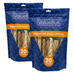 ValueBull Lamb Collagen Braids for Dogs, Varied Sizes/Shapes, Natural Long-Lasting Dog Treats, 50 Count - Lamb - 50 Braids