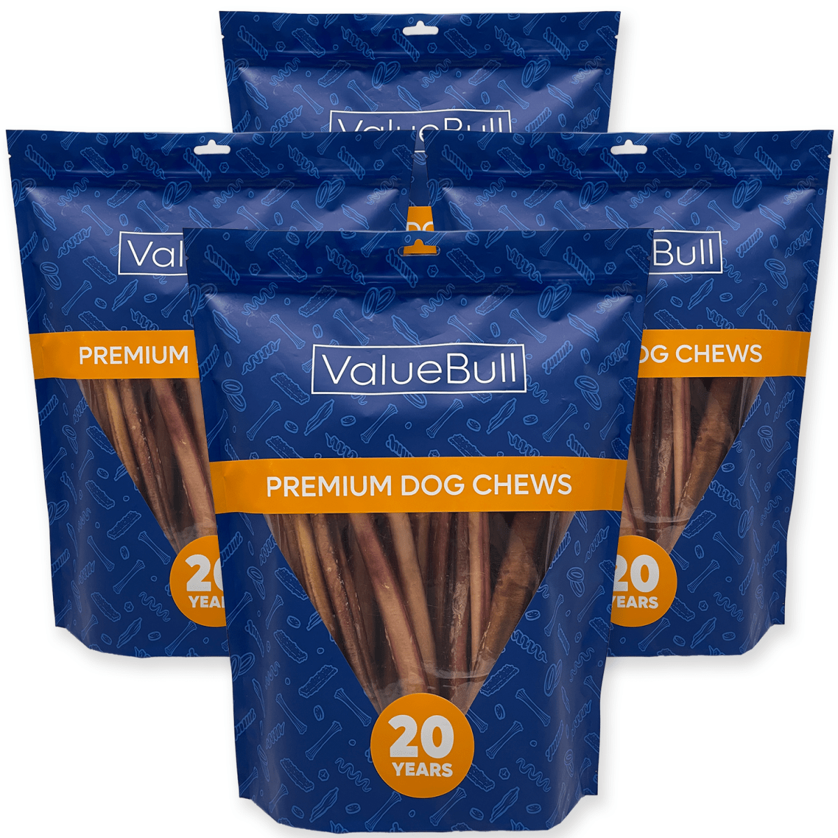 ValueBull Odor Free Bully Sticks for Large Dogs, Thick 12 Inch, 100 Count Wholesale Pack - 100