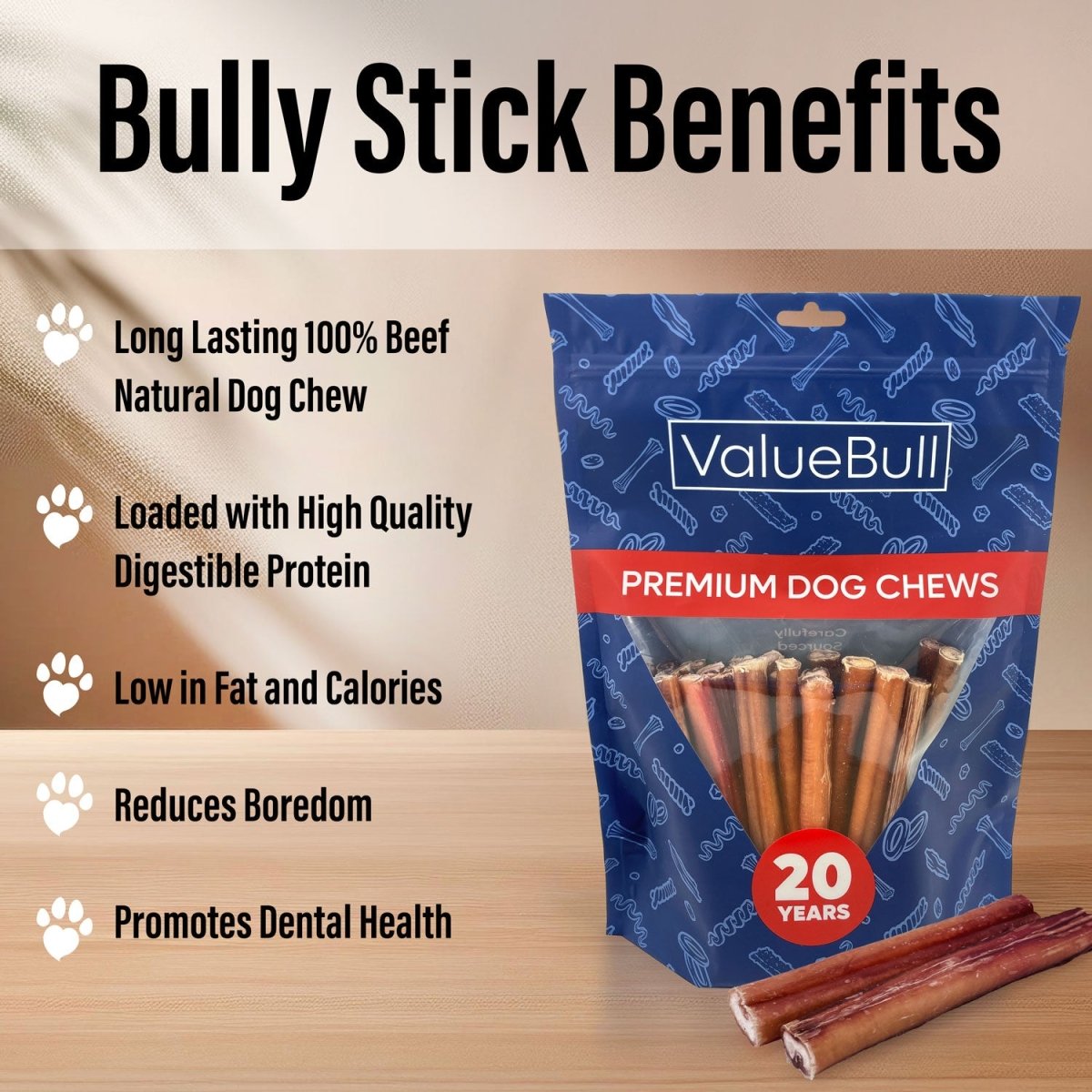 ValueBull Bully Sticks for Small Dogs, Extra Thin 6 Inch, 100 Count BULK PACK - ValuePetSupplies