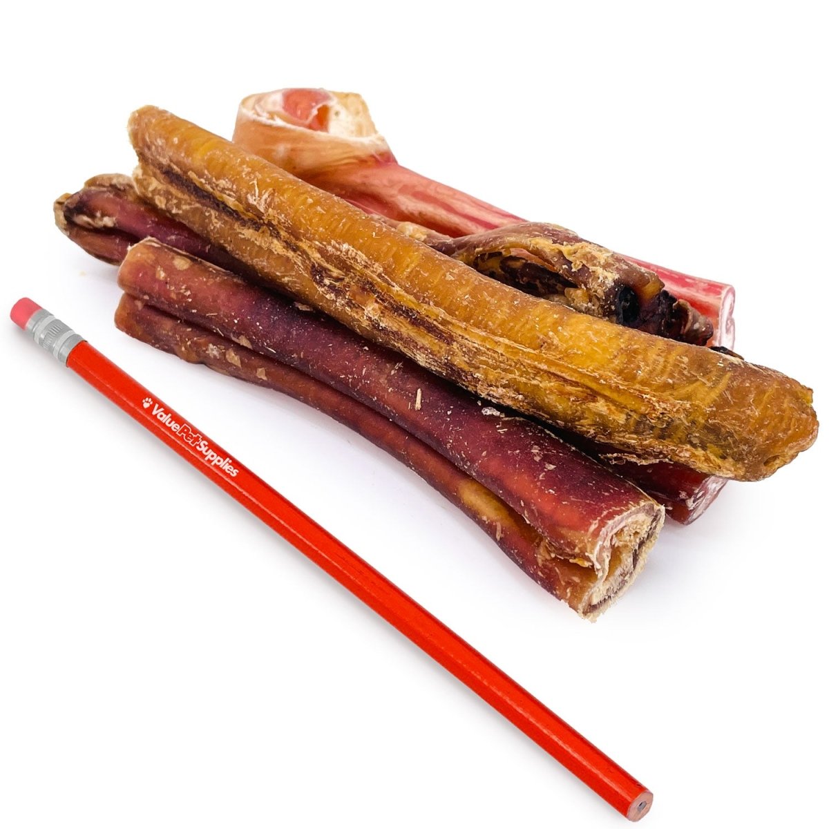 ValueBull Bully Sticks for Large Dogs, Jumbo 4 - 6 Inch, Varied Shapes, 100 Count Bulk Pack - ValuePetSupplies