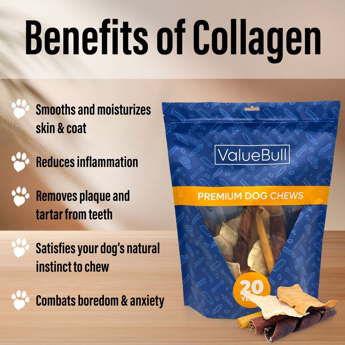 ValueBull USA Collagen Dog Chews, Fun Shapes Variety Mix, Natural Long-Lasting Dog Treats, 1 Pound - Varied - 1 Pound