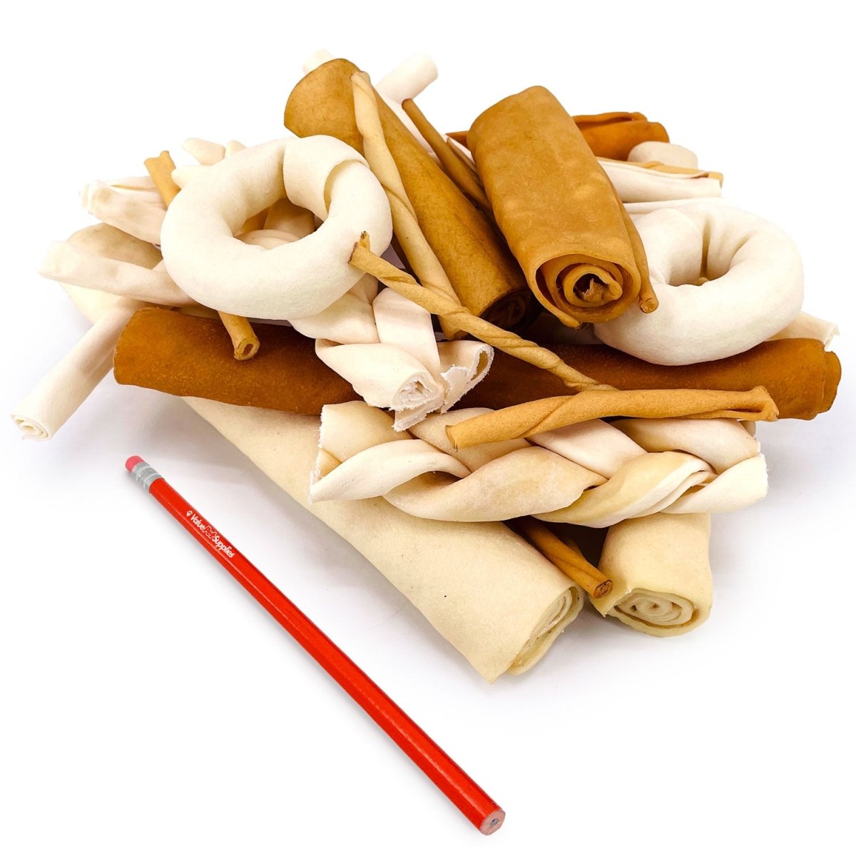 ValueBull USA Rawhide, Varied Mix of Fun Shapes for Dogs, 1 Pound - Varied- 1 Pound