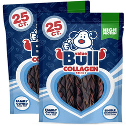 ValueBull USA Collagen Braided Sticks for Dogs, 6 Inch Thin Chews, Natural Dog Treats, 50 Count - ValuePetSupplies