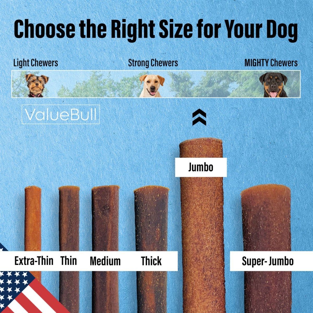 ValueBull USA Collagen Sticks for Dogs, 12 Inch Jumbo Chews, Natural Long - Lasting Dog Treats, 10 Count - ValuePetSupplies