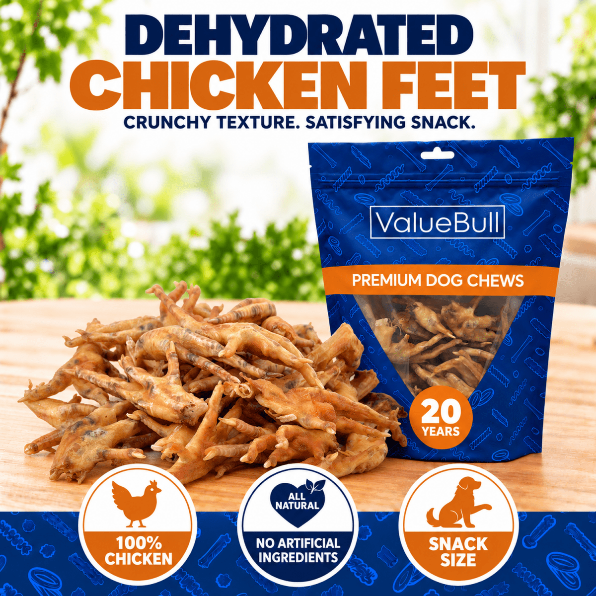 ValueBull USA Dehydrated Chicken Feet for Dogs, 200 Count Wholesale Pack - ValuePetSupplies