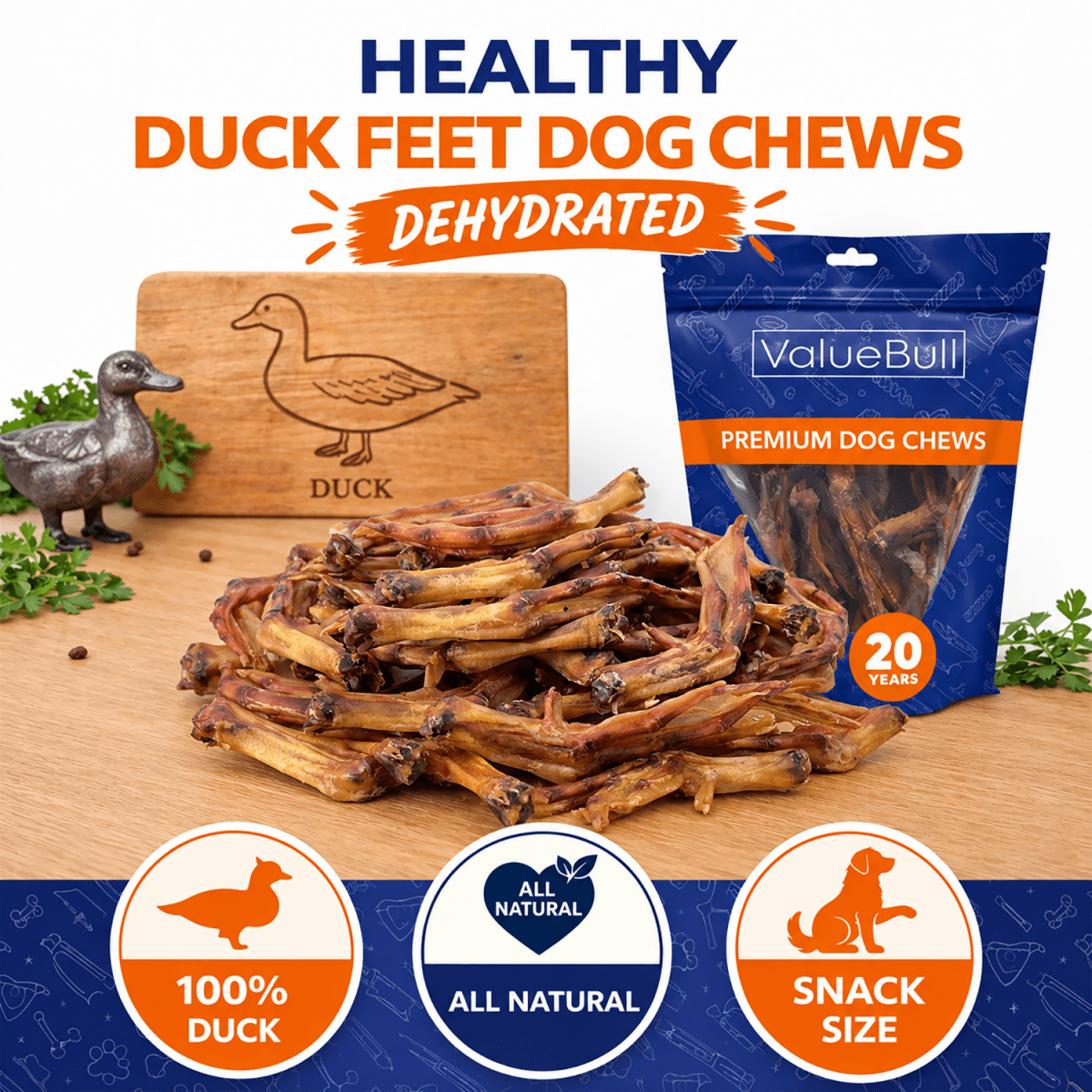 ValueBull USA Dehydrated Duck Feet for Dogs, 100 Count - ValuePetSupplies