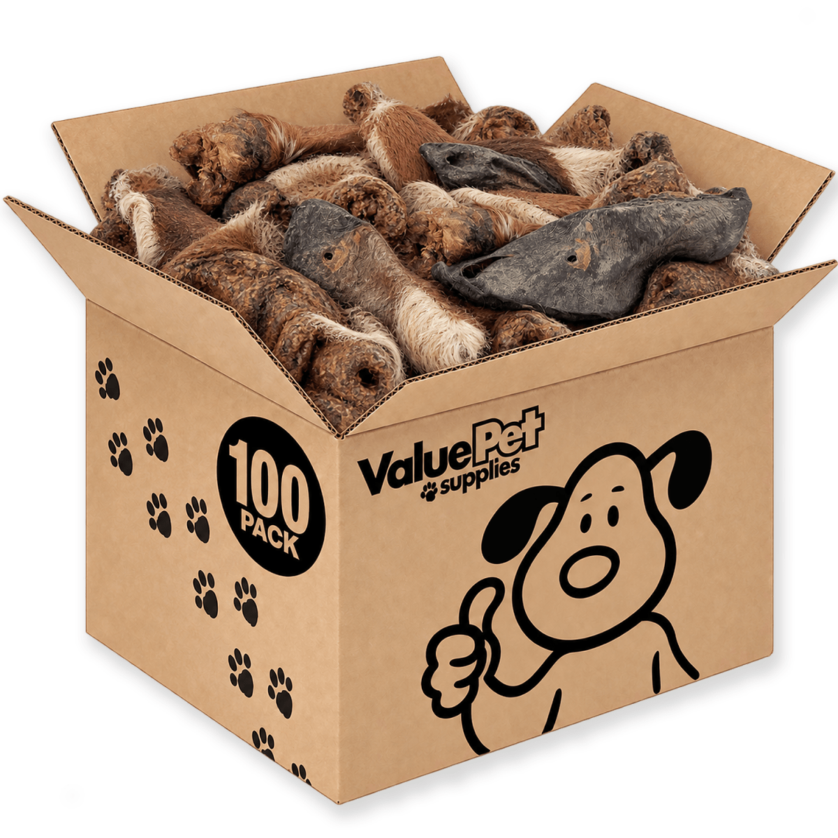 ValueBull Hairy Cow Ears for Dogs, 100 Count Wholesale Pack - ValuePetSupplies