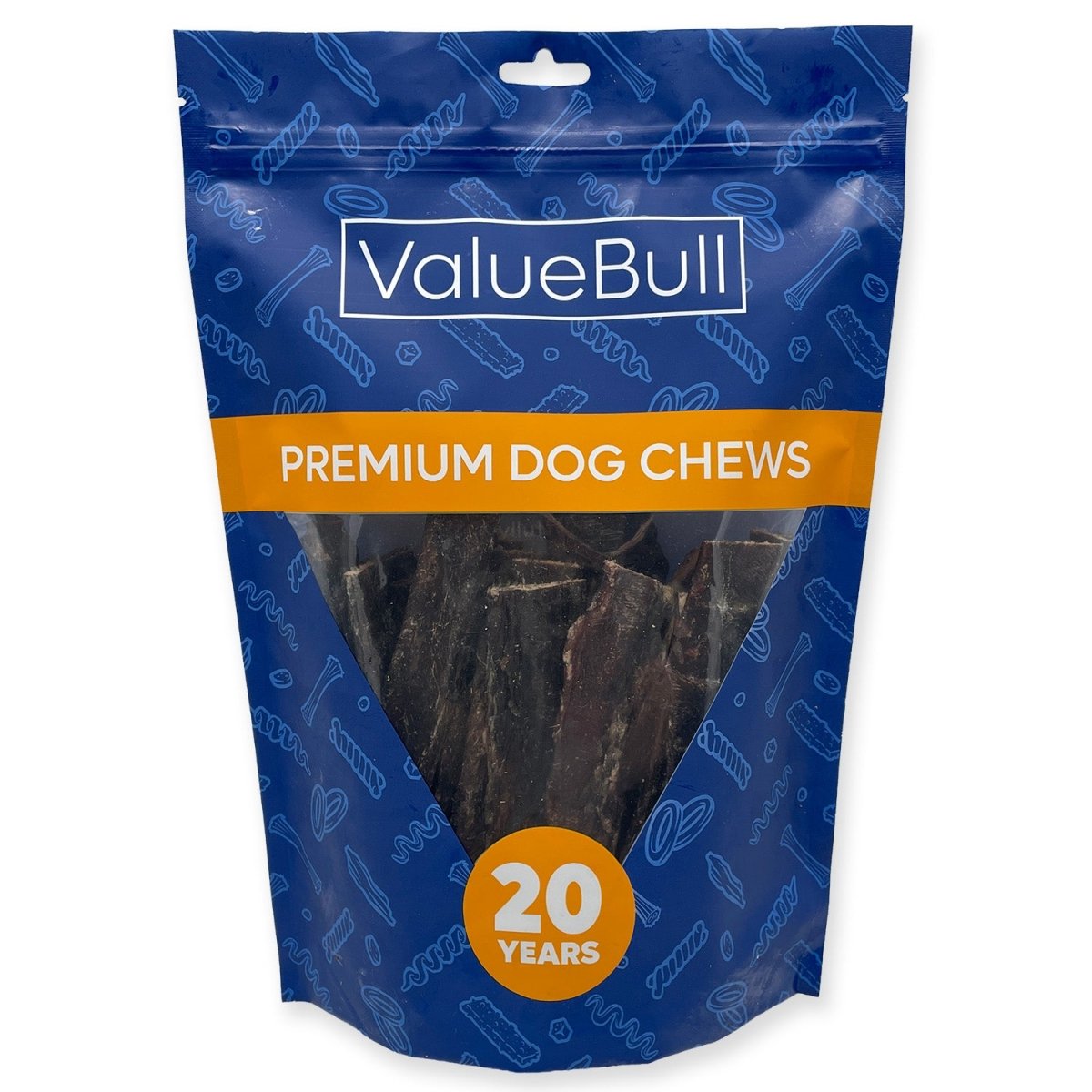 ValueBull USA Beef Jerky Gullet Flats, Premium Dog Chews, 6 Inch, 30 Count - 30