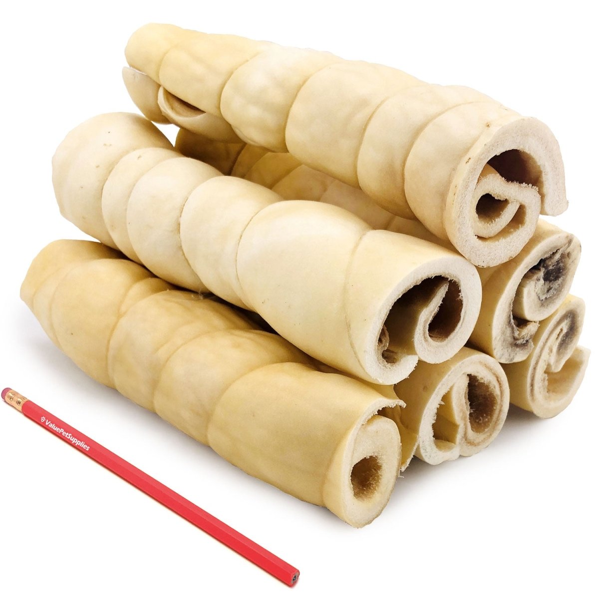ValueBull Beef Cheek Rolls, Long Lasting Dog Chews, Jumbo 9 - 10 Inch, 100 Count BULK PACK - ValuePetSupplies