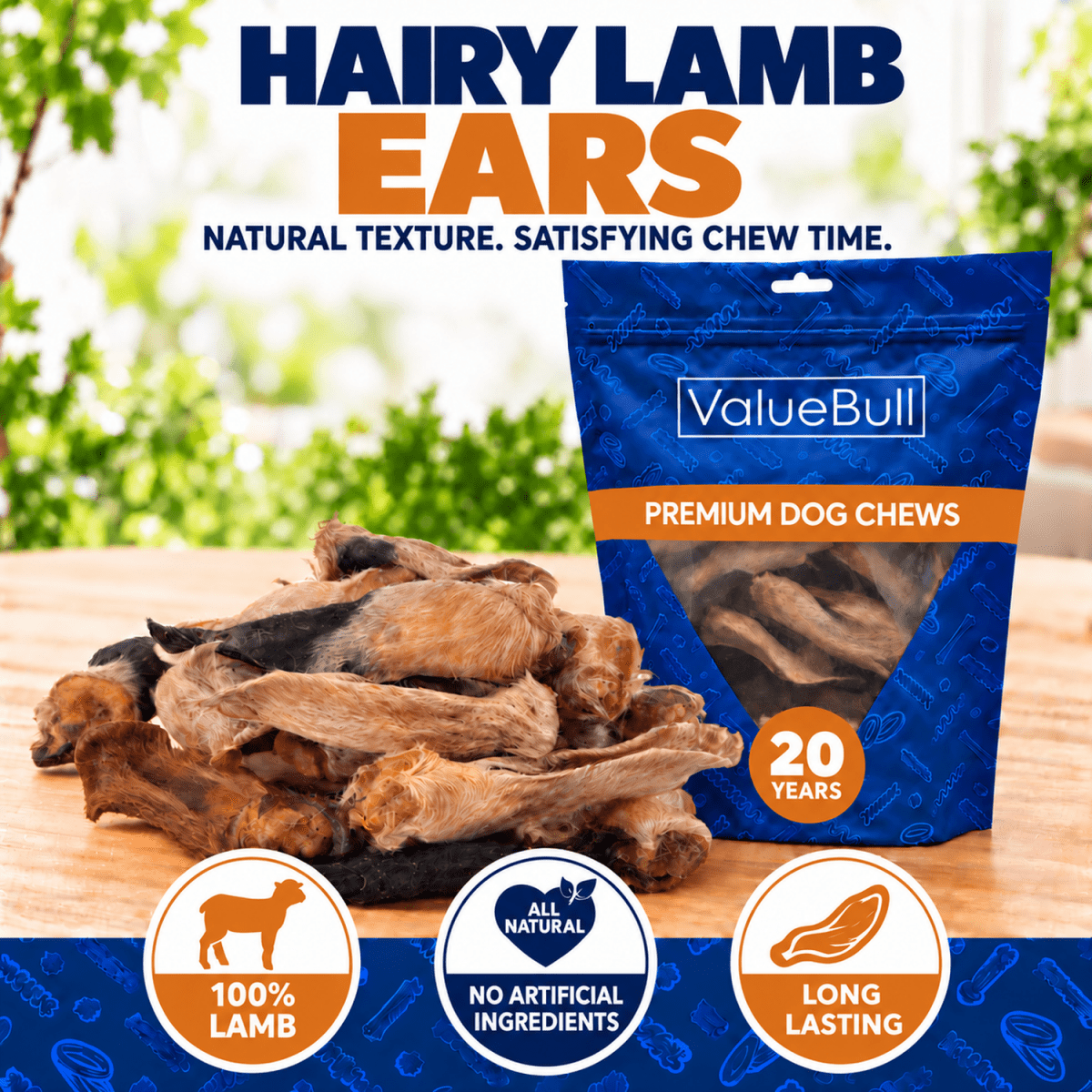 ValueBull Hairy Lamb Ears for Dogs, 200 Count Wholesale Pack - ValuePetSupplies