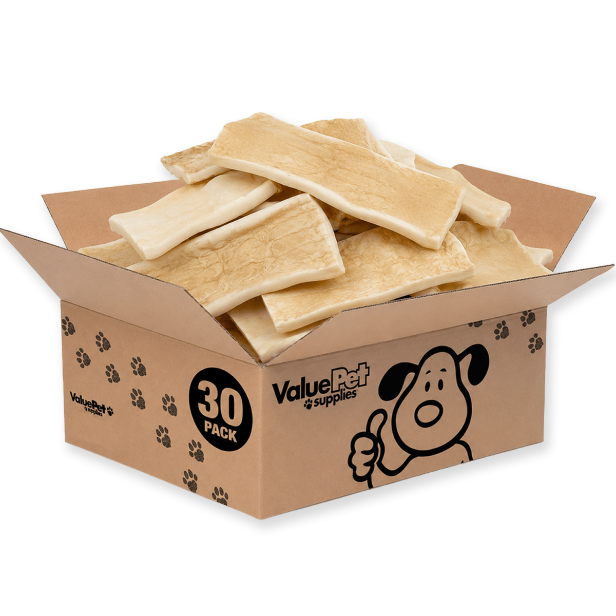 ValueBull Beef Cheek Slice Dog Chews, Thick 4-6 Inch, 30 Count Bulk Pack - ValuePetSupplies
