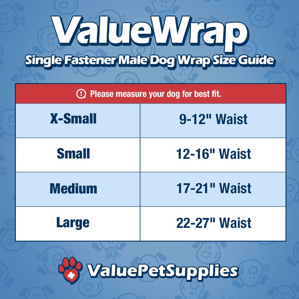 ValueWrap Male Wraps, Disposable Dog Diapers, 1 - Tab Small, 288 Count Bulk Pack - ValuePetSupplies