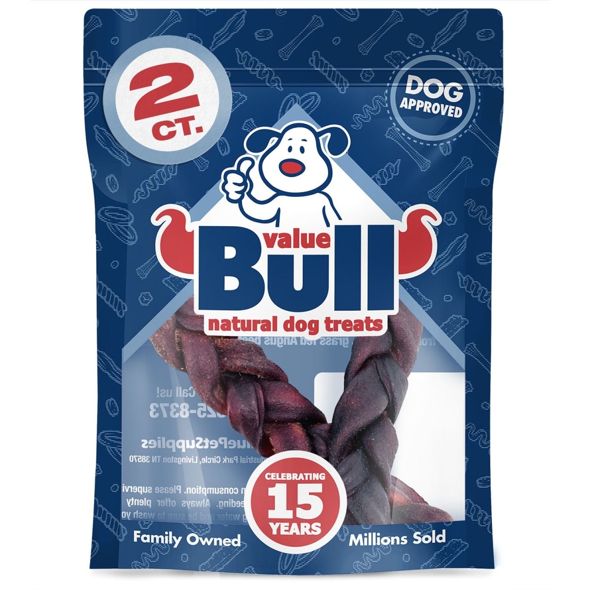 ValueBull USA Collagen Sticks, Triple Braided Thick, Smoked Beef Chews, 5 - 6 Inch, 2 Count (SAMPLE PACK) - ValuePetSupplies